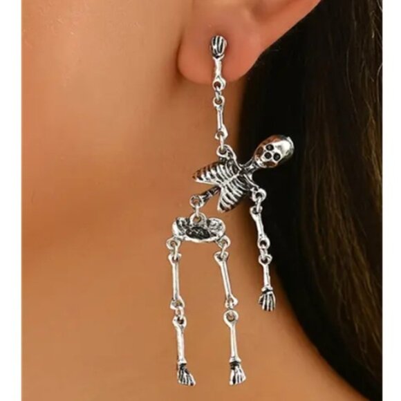 Gothic Punk Skull Dangle Earrings 3.3 Inches in Length - Picture 2 of 3